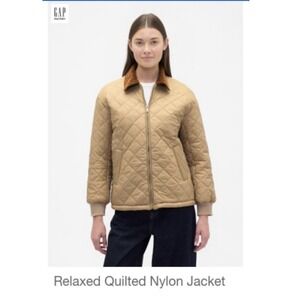 NWT GAP Women's Quilted Jacket Size XLarge Tan Corduroy Collar Zip Front $109